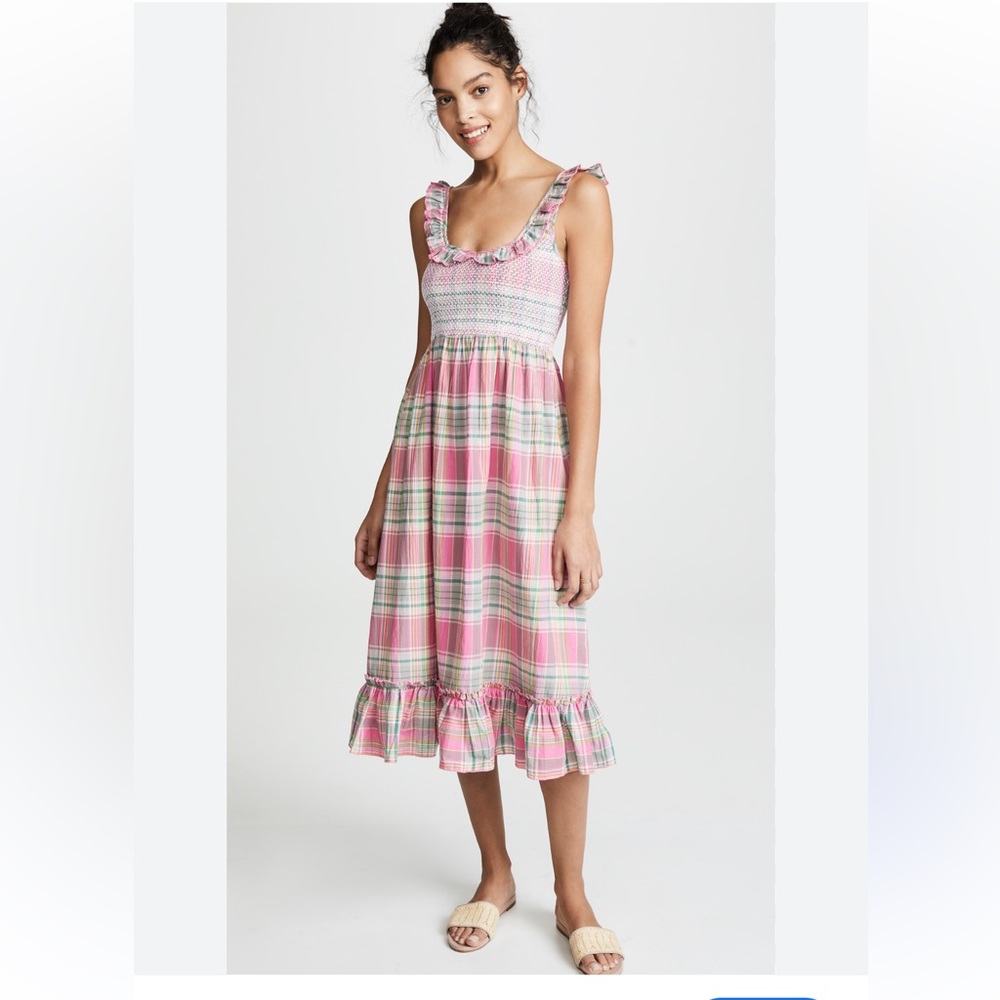 Shopbop Pink madras ruffle dress size small Valencia and vine